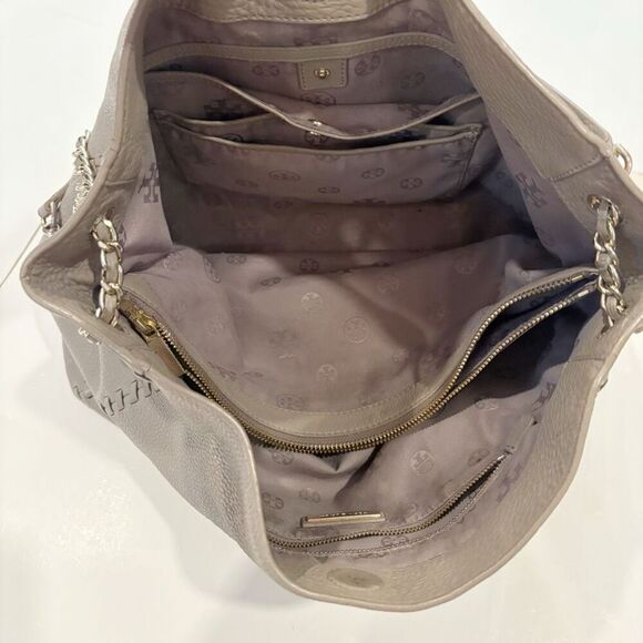 Tory Burch Marion Chain Slouchy Tote Bag French Gray $495.00 FLAW - Picture 5 of 8